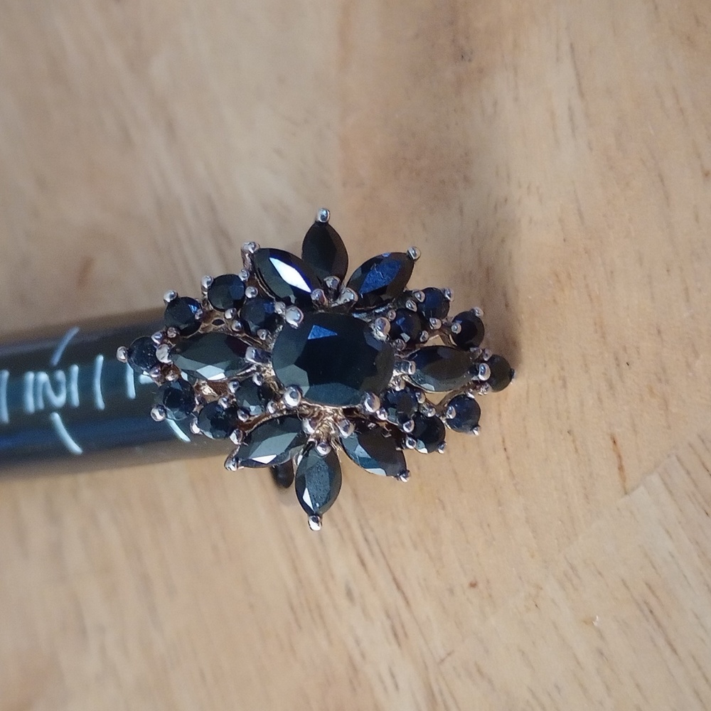Dark blue sapphire sterling silver ring Sept birthstone